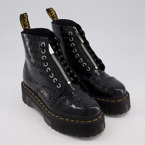 Dr. Martens Black Croc-Pattern Zip front platform Combat Boots